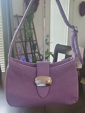 Coach Purple Canvas Shoulder Bag with Leather Trim
